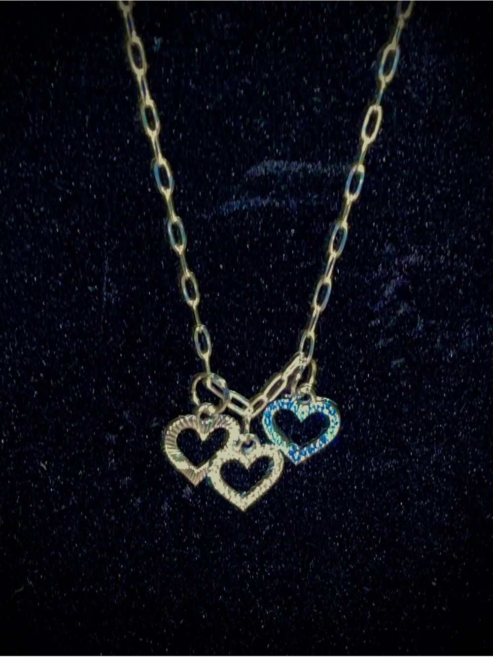 Silver Heart Trio Pendant blue, pink,& crystal Necklace - Women Jewelry